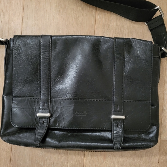FOSSIL laptop bag genuine black leather - Picture 3 of 14